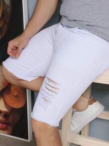 Men Denim Shorts - 白色 - 查看 1