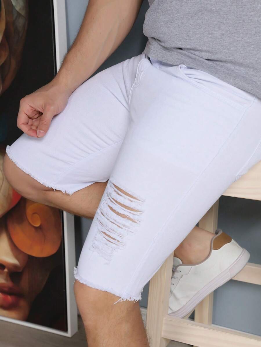 Men Denim Shorts - 白色 - 查看 1