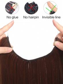 女士合成长款无夹直发接发片鱼线假发片 - 巧克力棕 - 查看 4