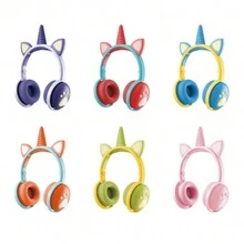 Diadema Bluetooth Unicornio con Pop incluido Auriculares inalámbricos Bluetooth plegables diseño de unicornio cuerno y pop, Azul - Azul - Ver 3