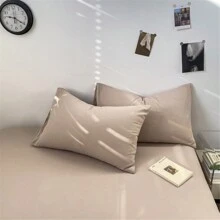 4pcs Super Soft Solid Color Bedding Set (1 Quilt Cover, 1 Bedsheet, 2 Pillowcases) For All Seasons - Apricot - View 8