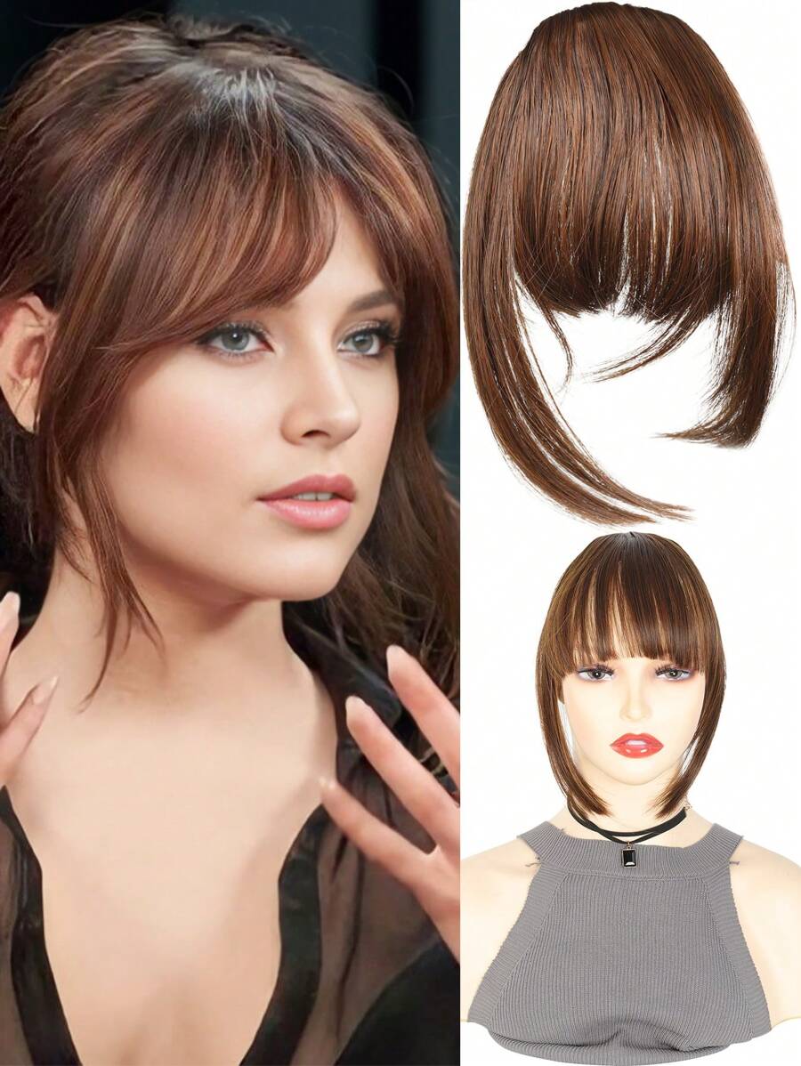 Clip In Bangs 10 Inch Hair Wispy Bangs Clip In Hair Extensions Light Brown Air Bangs Fringe With Temples Hairpieces For Women Curved Bangs For Daily Wear