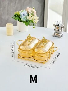 1set Oval Shaped Multi-Grid Dish Tray With Lid, Large Capacity Snack Plate For Multiple Purposes,Kitchen,Christmas Gift - Gold - View 2
