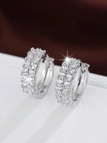 1 đôi bông tai tròn Cubic Zirconia đơn giản, thiết kế sang trọng và giản dị dành cho phụ nữ - bông tai bông tai - Xem 2