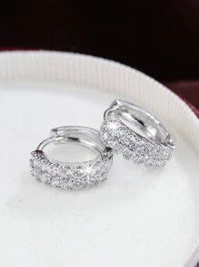 1 đôi bông tai tròn Cubic Zirconia đơn giản, thiết kế sang trọng và giản dị dành cho phụ nữ - bông tai bông tai - Xem 4