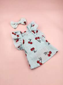 1 buc. Haina albastră elegantă pentru animale de companie, cu model de cireșe