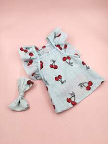 1 buc. Haina albastră elegantă pentru animale de companie, cu model de cireșe