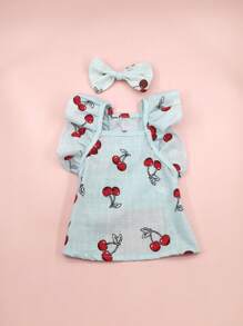 1 buc. Haina albastră elegantă pentru animale de companie, cu model de cireșe