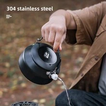1pc Black Outdoor 304 Stainless Steel Kettle, Perfect For Camping And Hiking, 1l Size Large Capacity Coffee Pot Teapot, Portable And Convenient For Boiling Water - Black - View 6