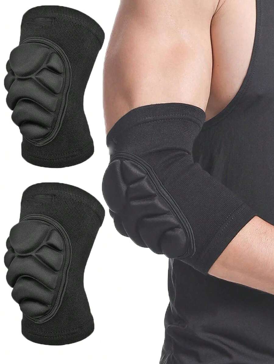 1 对黑色 S/M/L/XL 冬季户外运动护肘保护臂支撑 - 高弹力海绵防滑防撞肘套，男女通用