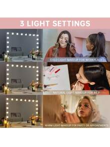 FENCHILIN Large Holly Wood Vanity Mirror With Lights Make-Up Mirror With 18 Dimmable Light Bulbs, 3-Color Light Settings, USB Port, Large Smart Bedroom Make-Up Mirror For Tabletop Wall Mount White 80cm X 58cm - White - View 7