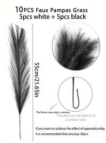 10 cái Cỏ Pampas nhân tạo , Đen & Trắng Màu sắc , Chiều dài 55cm/21.65in , lông tơ Hoa giả Đối với Boho Đồ trang trí , Halloween & Giáng sinh Đồ trang trí , Cái bình hoa Chất làm đầy Đối với Nhà nông Nhà  Trang trí đám cưới In Mùa thu - Nhiều màu - Xem 7