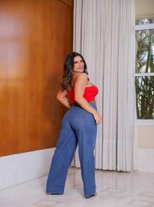 Calca Jeans Femini Pantalona  Wide Leg Lisa Cintura Alta