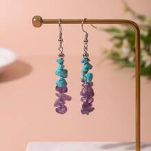 1 par de pendientes asimétricos de acero inoxidable con piedras trituradas - Multicolor - Ver 14