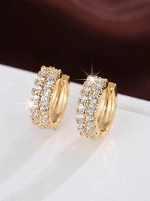 1 đôi bông tai tròn Cubic Zirconia đơn giản, thiết kế sang trọng và giản dị dành cho phụ nữ - bông tai bông tai - Xem 1