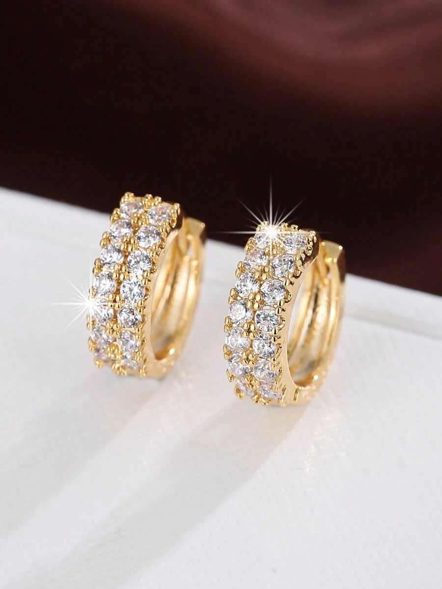 1 đôi bông tai tròn Cubic Zirconia đơn giản, thiết kế sang trọng và giản dị dành cho phụ nữ - bông tai bông tai - Xem 1