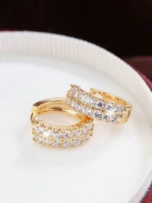 1 đôi bông tai tròn Cubic Zirconia đơn giản, thiết kế sang trọng và giản dị dành cho phụ nữ - bông tai bông tai - Xem 8