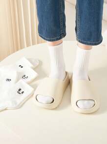 Sports Outdoor 5 Pairs Women's Cartoon Casual Socks Round Neck Mid Tube Fashionable Cute Expression Pattern Socks Casual Breathable Autumn Girls Socks - White - View 7
