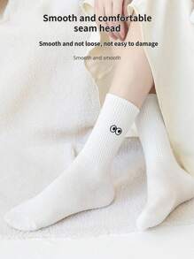 Sports Outdoor 5 Pairs Women's Cartoon Casual Socks Round Neck Mid Tube Fashionable Cute Expression Pattern Socks Casual Breathable Autumn Girls Socks - White - View 11
