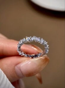 Esberry A High Sparkle Asymmetrical Geometric Engagement Ring Wedding Band For Women S925 Sterling Silver Promise Ring Eternity Ring Fine Jewelry Gift Bridal Jewelry