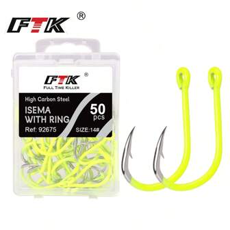  FTK 50pcs Ishni Fishhook SODE Barbed Fishhook Baitholder Fly Fishing Tackle AD Sharp Ringed Carp Hook GAC