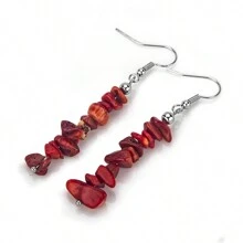 1 par de pendientes asimétricos de acero inoxidable con piedras trituradas - Multicolor - Ver 32