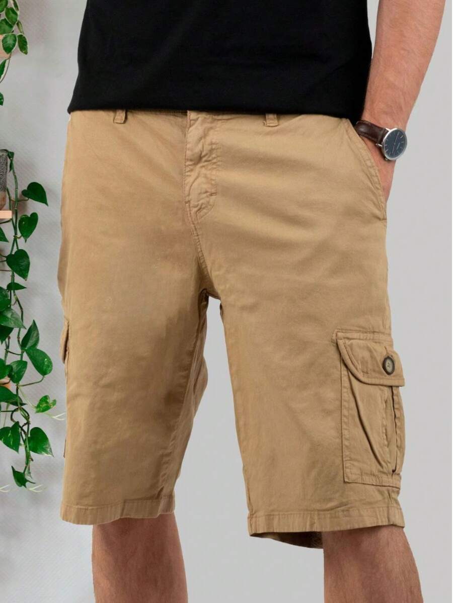 Bermuda Cargo Sarja Masculina Bolso Faca Premium Original - Caqui - Visão 1