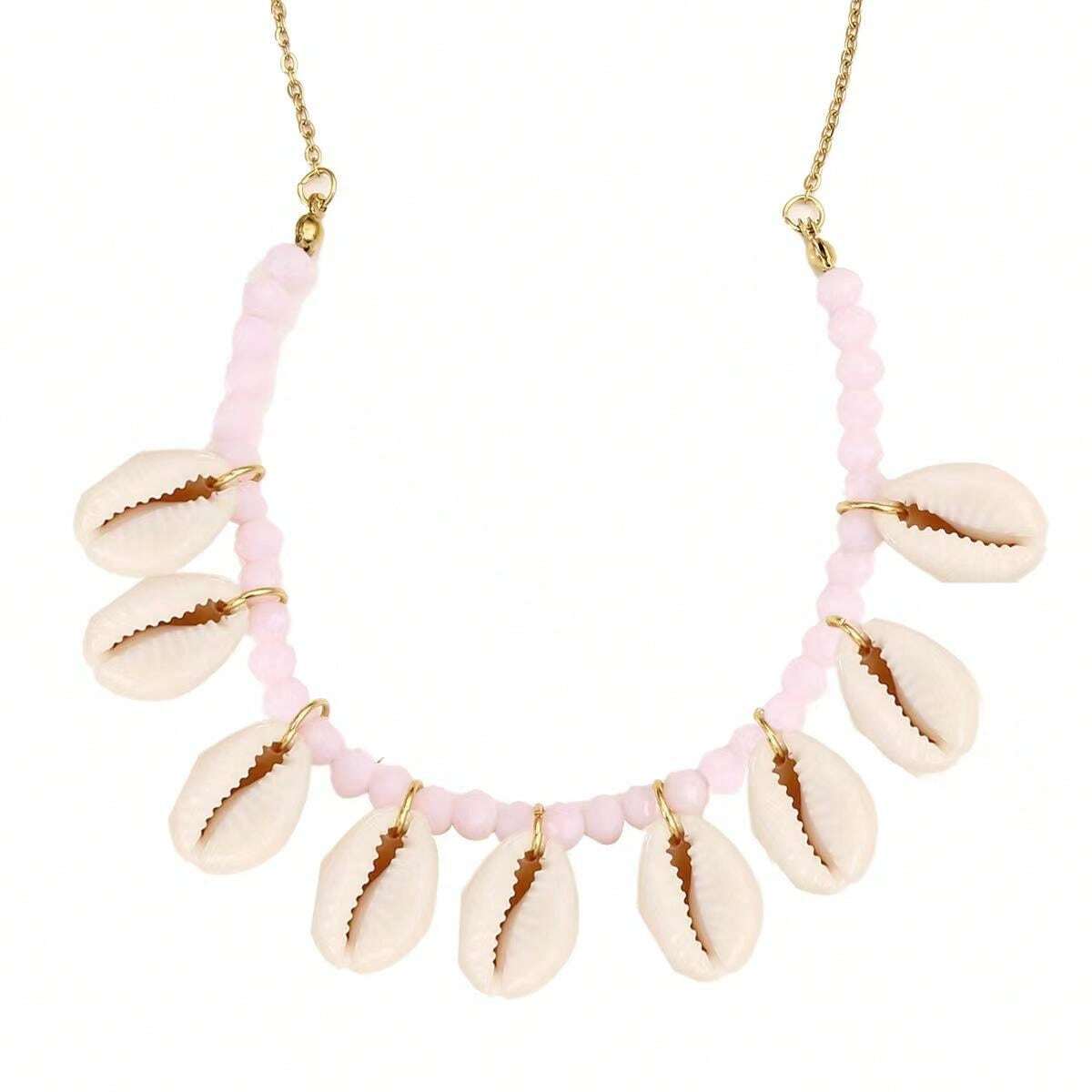 Shein Shells Pink Crystal & Shell Beaded Necklace | SHEIN USA