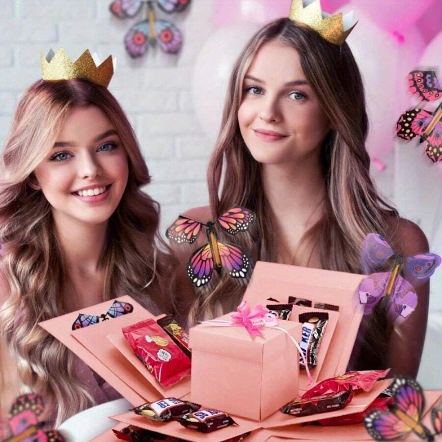 1個創意節日禮物爆炸盒子,驚喜愛情爆炸組合,魔術飛蝴蝶手工生日禮物盒,節日禮物 - 黑色 - 查看 1