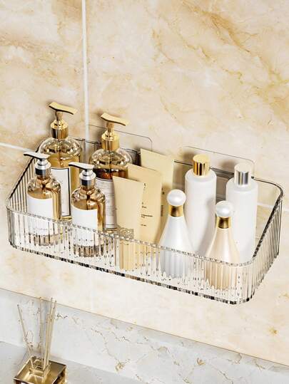1pc Bathroom Storage Rack, Shower Caddy, Punch-Free, Wall-Mounted, Water Drainage And Moisture-Proof, Hanging Heightened Toiletries Organizer Home Bathroom Decor Fall Decor Back To School