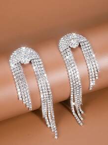 1對時尚心形流蘇耳環,鑲有鑽石裝飾,適合女士參加派對、婚禮等場合 - 銀色 - 查看 19