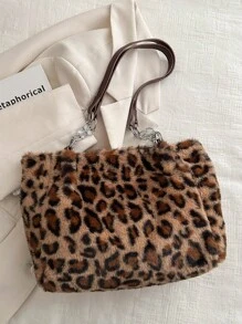 豹纹、斑马纹、时尚、大容量、简约、休闲、学院风、街头风、百搭、链条手提包 - 彩色 - 查看 8