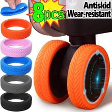 8入組行李箱輪胎套-適用於大部分8個旋轉輪行李箱或辦公室椅子輪胎的矽膠輪胎保護套,耐用、靜音且具有減震效果 - 粉色 - 查看 1