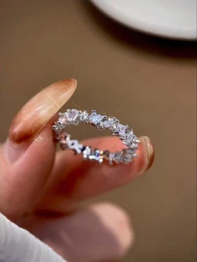 ESBERRY A High Sparkle Asymmetrical Geometric Engagement Ring Wedding Band For Women S925 Sterling Silver Promise Ring Eternity Ring Fine Jewelry Gift Bridal Jewelry