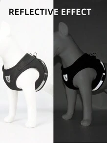 1set Black New Design Pet Chest Back Strap With Reflective And Breathable Dog Leash, Suitable For Small And Medium-Sized Dogs, Perfect For Outdoors And Travels - Black - View 7