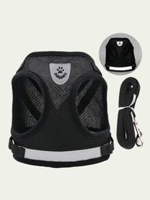 1set Black New Design Pet Chest Back Strap With Reflective And Breathable Dog Leash, Suitable For Small And Medium-Sized Dogs, Perfect For Outdoors And Travels - Black - View 2