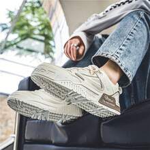 男士低幫休閒運動鞋,厚底潮流麵包鞋,舒適且時尚,適合學生運動穿著 - 卡其色 - 查看 4