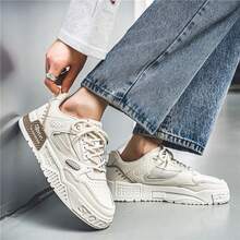 男士低幫休閒運動鞋,厚底潮流麵包鞋,舒適且時尚,適合學生運動穿著 - 卡其色 - 查看 5