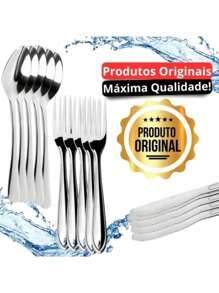 Jogo de Talheres 24 peças Aço Inox 12 Garfos e 12 Colheres de Mesa Para Cozinha Casa - Cinza - Visão 2