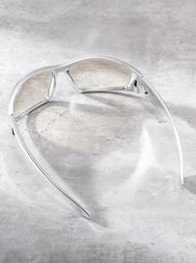 1副Y2K时尚男女通用未来主义风格五角星时尚眼镜街头時尚眼鏡配饰沙滩配饰眼镜時尚眼鏡，适合夏季海滩度假、户外、旅行 - 銀色 - 查看 3