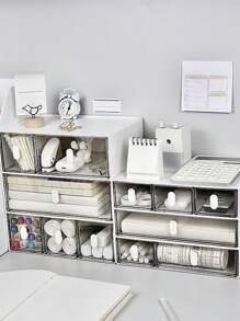 1 pezzo Divisore per cassetti bianco semplice ed elegante, compatto, impilabile e combinabile per la conservazione di articoli di cartoleria e cosmetici