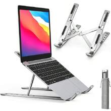 Laptop Stand Compatible With Macbook Folding Adjustable Aluminum Computer Pc Tablet Stand Notebook Tablelaptop Holder Heat Dissipation - Black - View 2