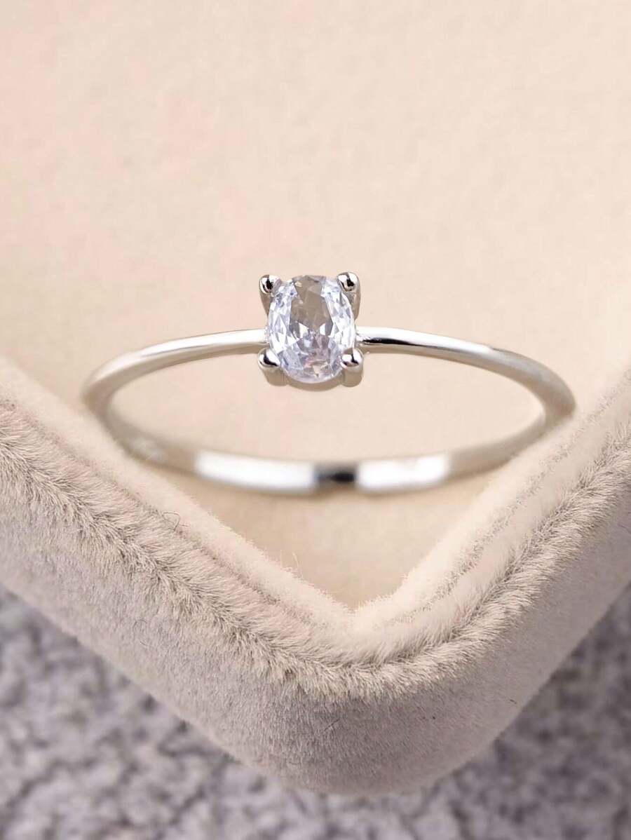 ESBERRY 1pc French 4-Prong Simple Design Ring, Women's Jewelry, S925 ...