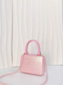Acrylic Marble Pattern Pearl Chain Clutch Bag Crossbody Bag - Pink - View 3
