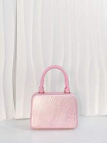 Acrylic Marble Pattern Pearl Chain Clutch Bag Crossbody Bag - Pink - View 2
