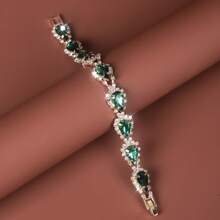 1pc Fashionable Braided Rhinestone Bracelet For Women, Suitable For Daily And Party Wear - Mint Blue - View 7