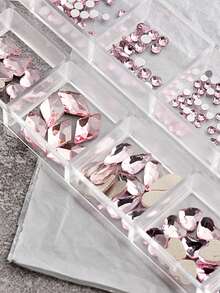 12格粉色鑽石鋼珠美甲玻璃水晶，美甲寶石扁平鑽石工藝品，珠寶鑽石石頭美甲套件DIY美甲魅力指甲用品 - 淺粉色 - 查看 5