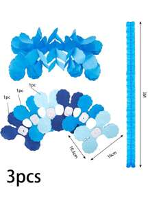 3pcs Clover Wreath Party Blue And White Ribbon Paper Towel Hanging Wreath, - Blue - View 3