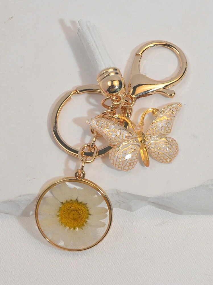 Portachiavi In Pelle A Forma Di Fiore – Stile Bohémien – Ciondolo Per Borsa E Portafoglio – Marrone/Nero