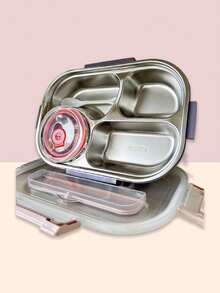 Contenedor tupper portador termico lunch box 4 divisiones,Topper Lonchera Fondo de Acero Inoxidable para Mantener la Temperatura de los Alimentos,aislamiento térmico Botella , Caja de almuerzo,4 compartimentos espesado Caja de almuerzo + Tazón de sopa + de acero inoxidable Palillo - Morado - Ver 2